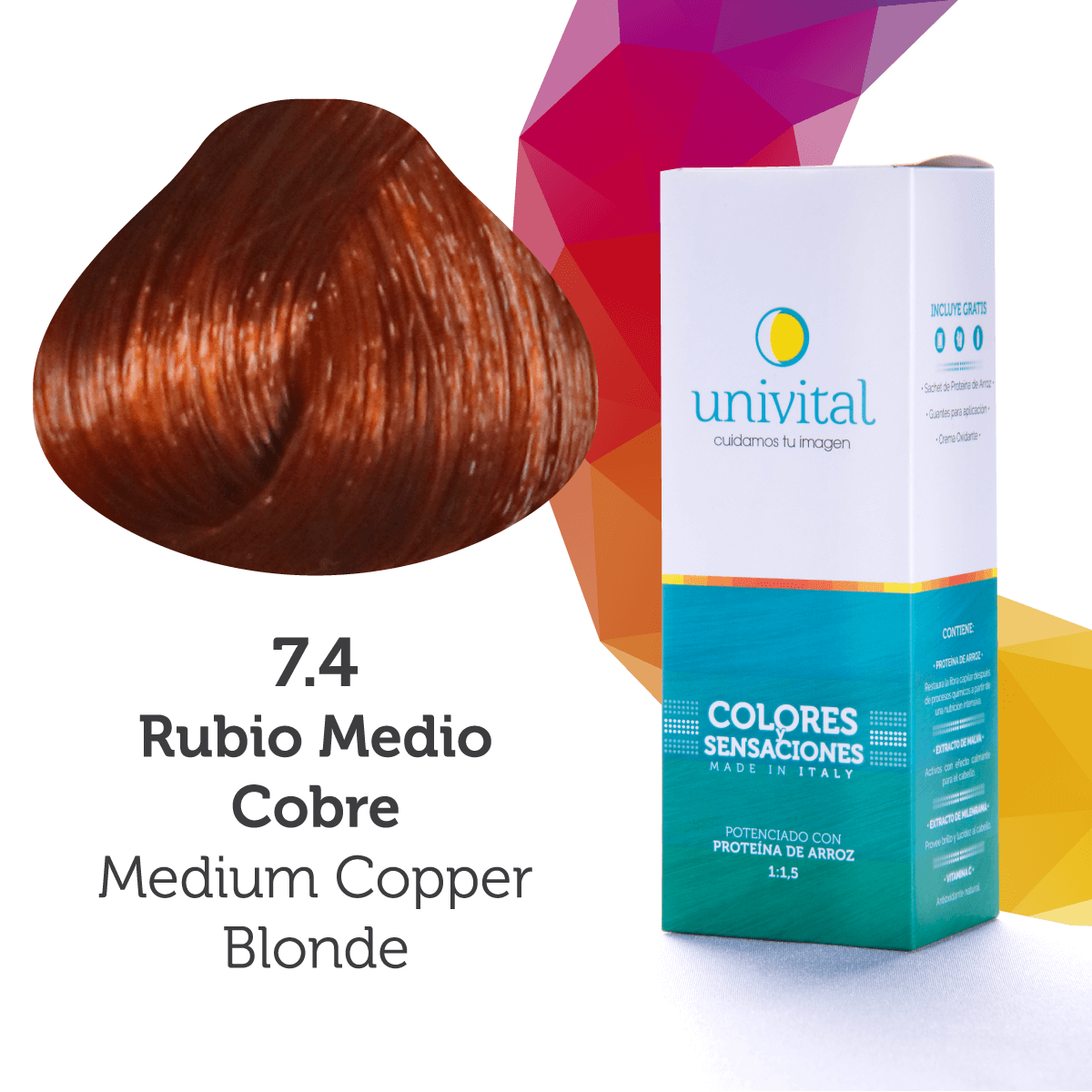 Tintura Univital  Color Rubio Medio Cobre  7.4  Univital