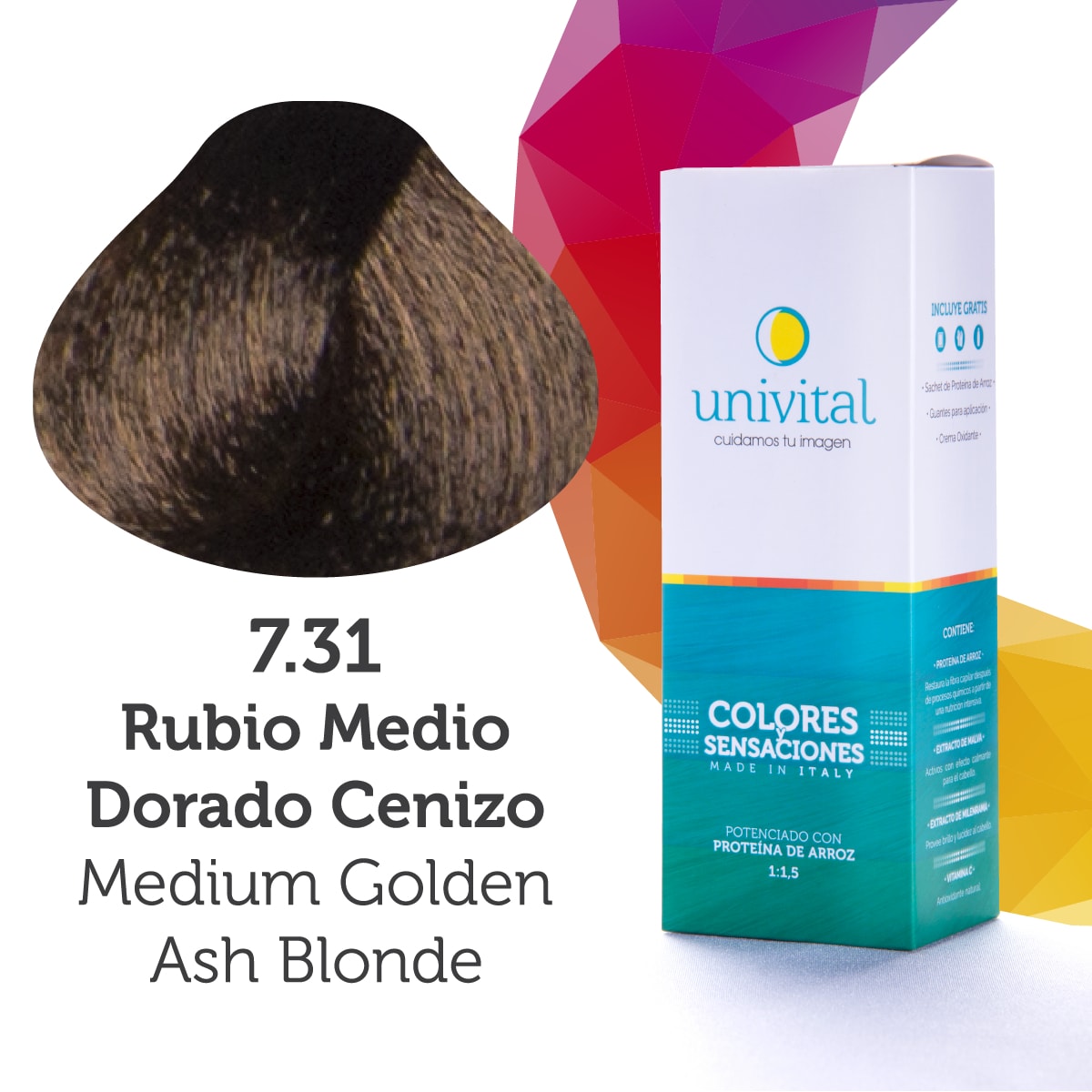 Tintura Univital  Color Rubio Medio Dorado Cenizo  7.31 