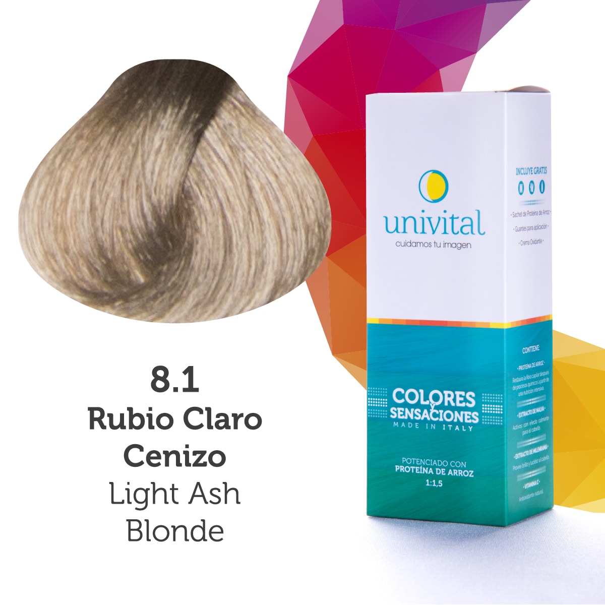 Tintura Univital  Color Rubio Claro Cenizo  8.1  Univital